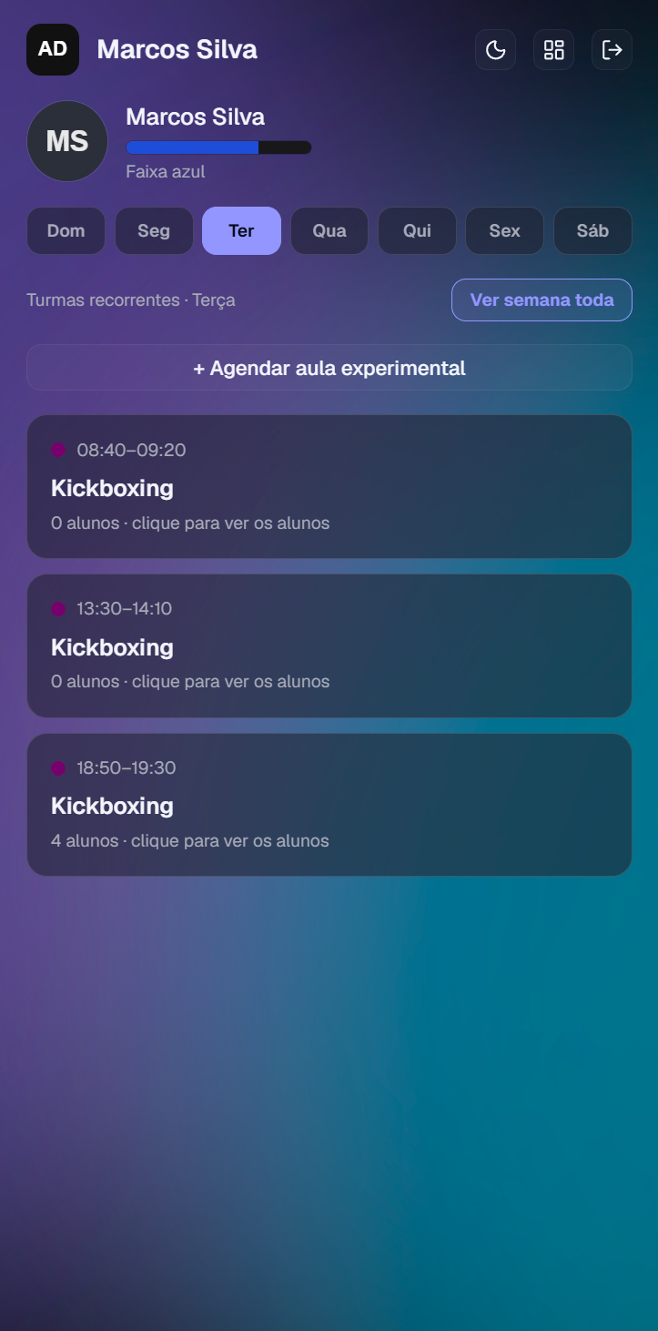 App do professor com a agenda do dia e as turmas